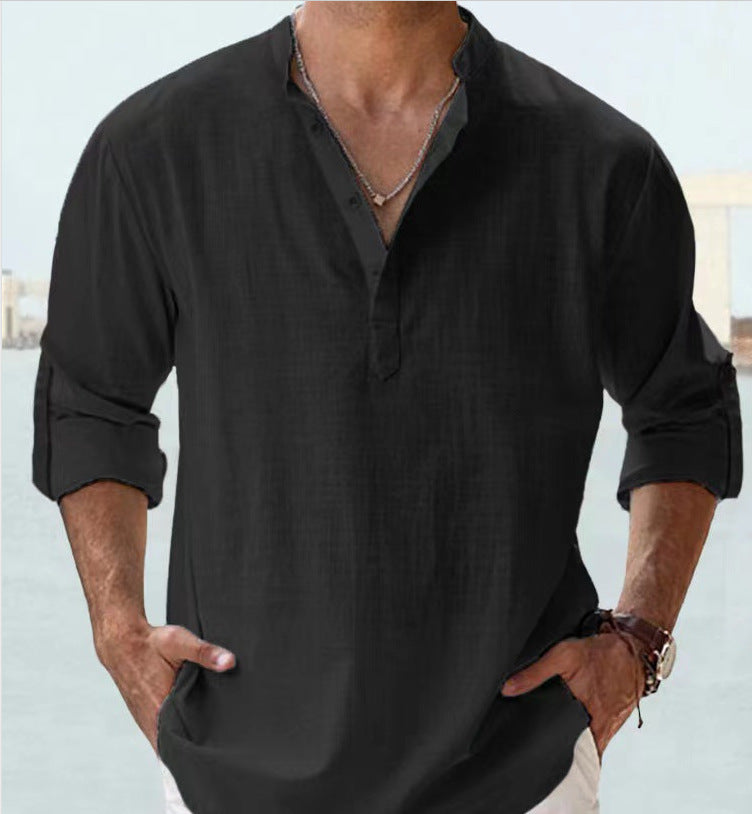 Men's Loose Fit Long Sleeve Sports Shirt – Stand Collar, 12 Colors, S–3XL