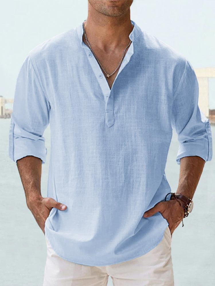 Men's Loose Fit Long Sleeve Sports Shirt – Stand Collar, 12 Colors, S–3XL