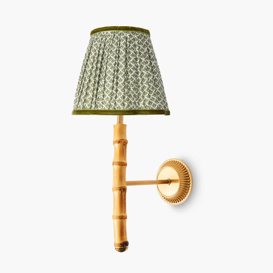 Bamboo Rechargeable Wall Light with Olive Lotus Shade (18cm)