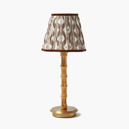 Bamboo Rechargeable Lamp with Chocolate Brown Ikat Shade (18cm)