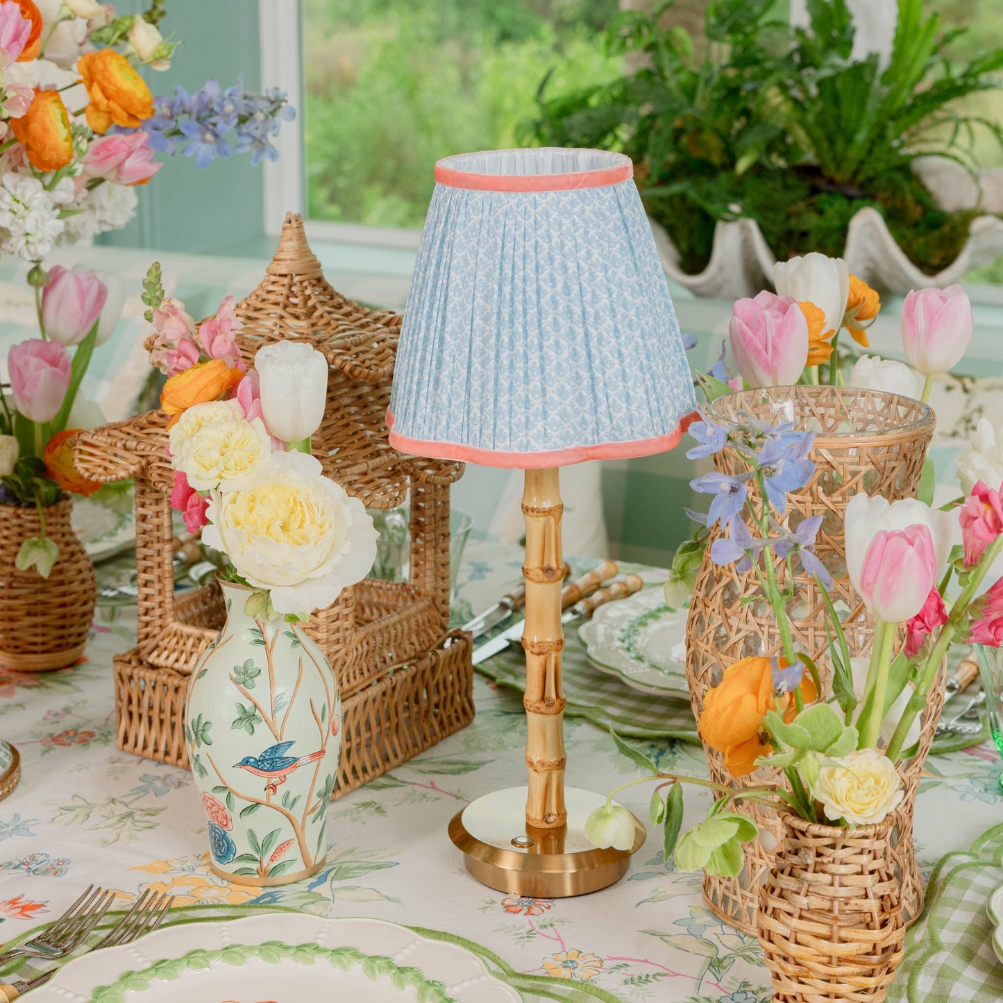 Soft Blue & Coral Lotus Lampshade (18cm)