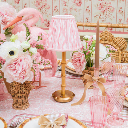 Bamboo Rechargeable Lamp with Pink Ikat Shade (18cm)