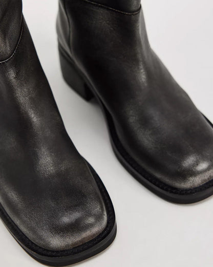 Dana Distressed Pull-On Boot - Black Leather
