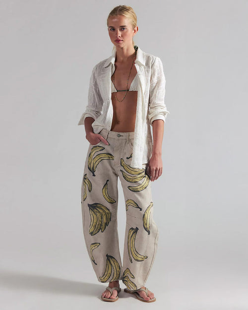 We The Free Good Luck Printed Barrel Jeans - Go Bananas