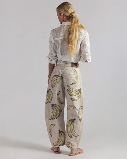 We The Free Good Luck Printed Barrel Jeans - Go Bananas