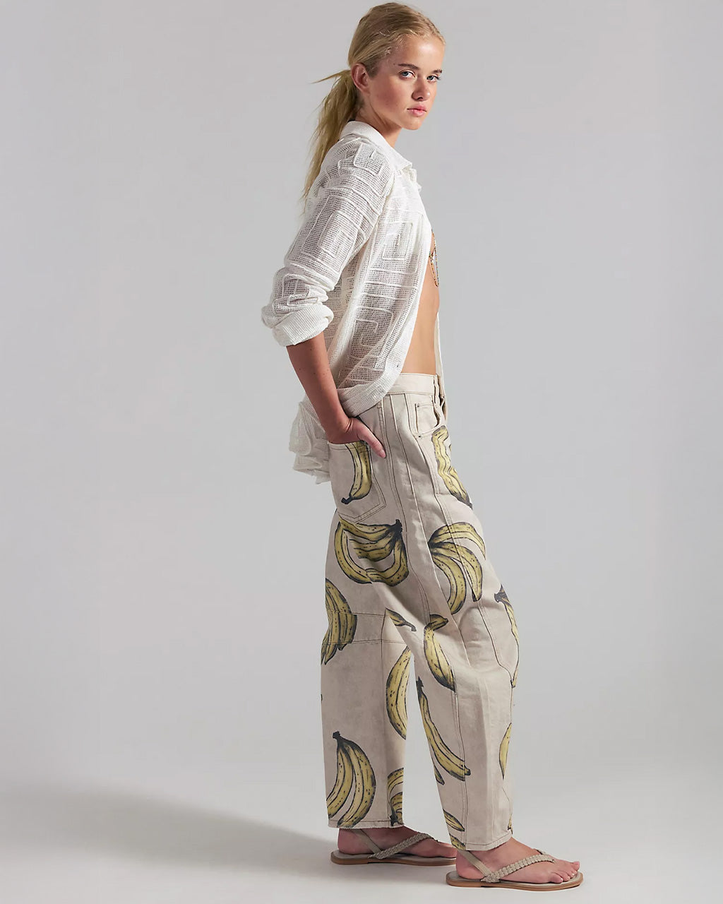We The Free Good Luck Printed Barrel Jeans - Go Bananas