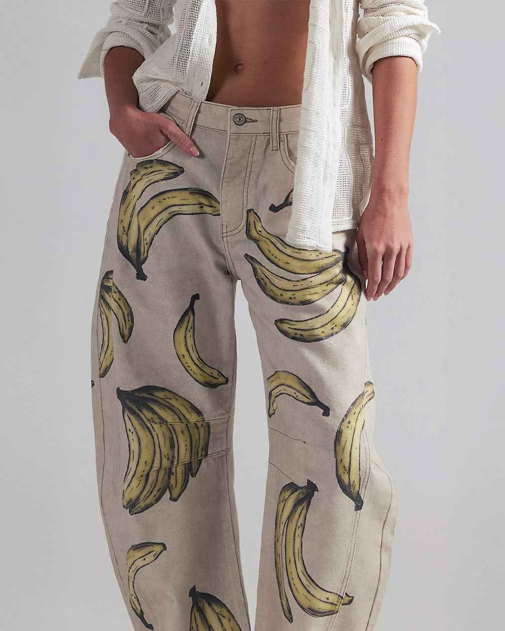 We The Free Good Luck Printed Barrel Jeans - Go Bananas
