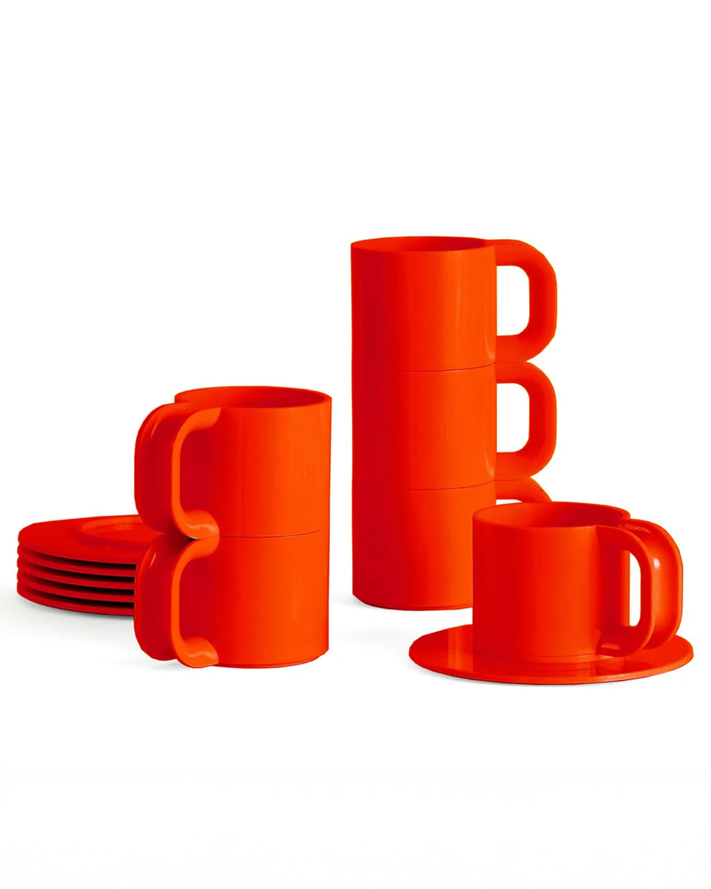 Max Dinnerware Red Orange Mugs + Saucers - Set of 6