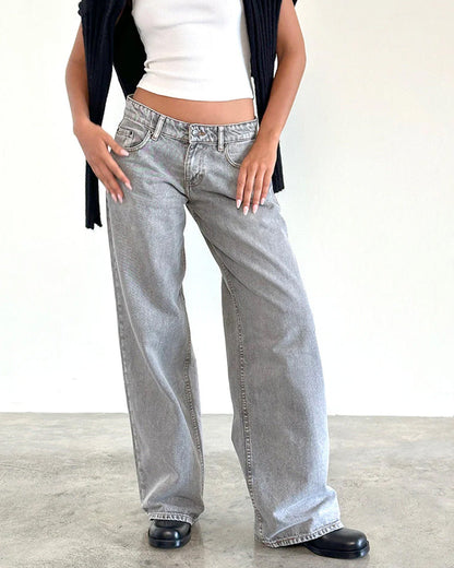 Roomy Extra Wide Low Rise Jeans - Grey Wash