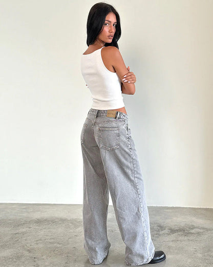 Roomy Extra Wide Low Rise Jeans - Grey Wash