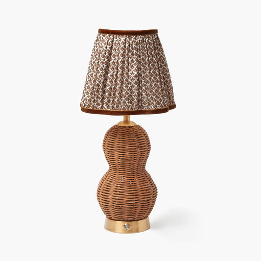 Rattan Bardot Rechargeable Lamp with Chocolate Lotus Shade (18cm)