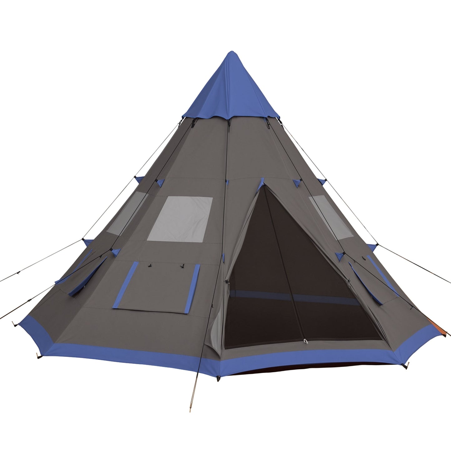 6–7 Person Teepee Camping Tent – 12ft Waterproof 3-Season Tent with 8 Mesh Windows