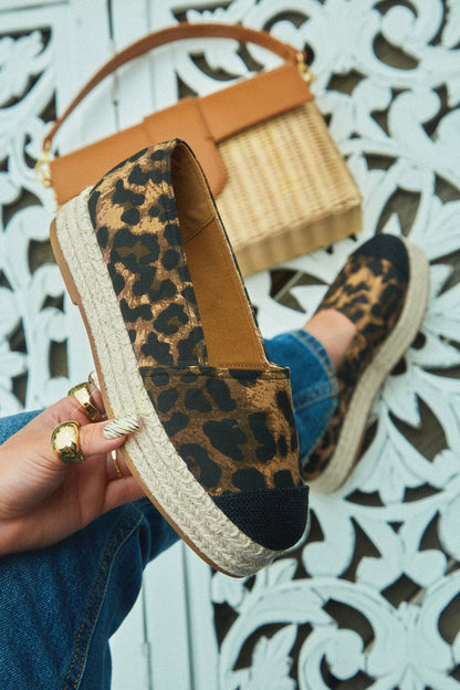 Beach Babe Platform Espadrille Flats - Leopard