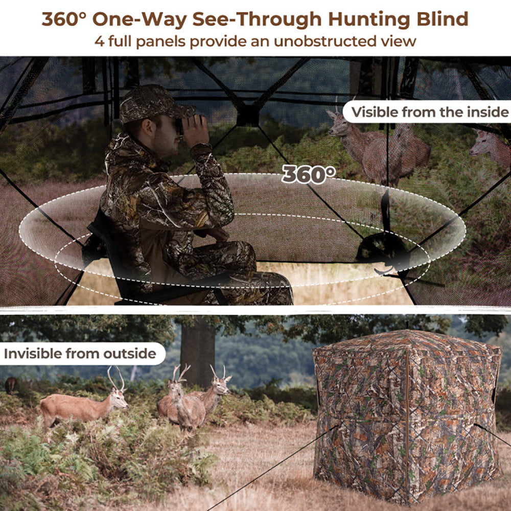 360° Pop-Up Hunting Blind – One-Way See-Through, 2-3 Person, Silent Windows