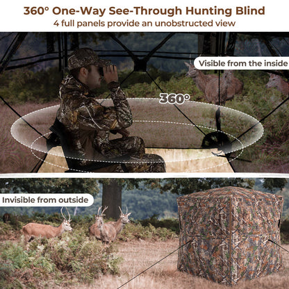 360° Pop-Up Hunting Blind – One-Way See-Through, 2-3 Person, Silent Windows