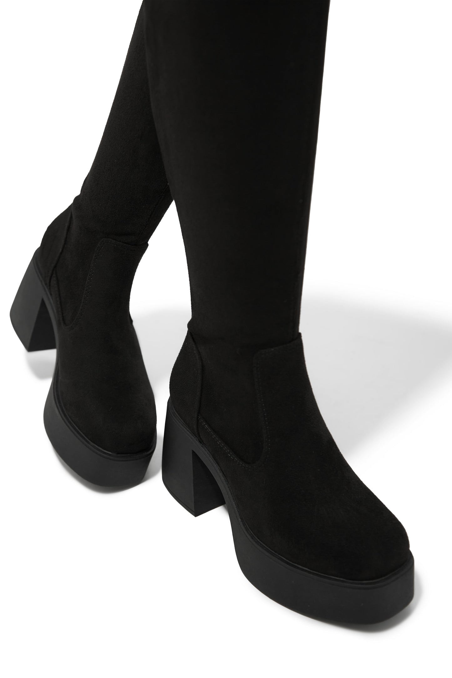 Reezy Over The Knee Platform Block Heel Boots - Black