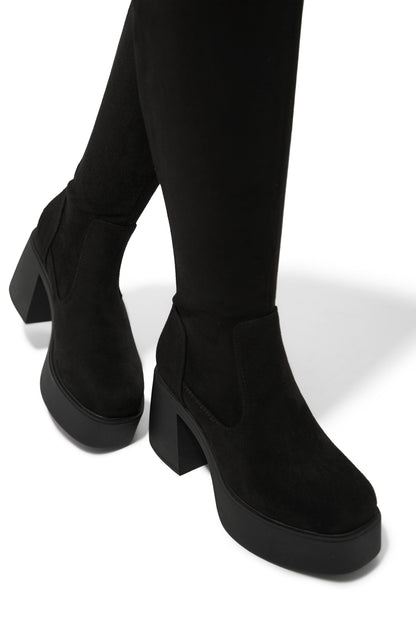 Reezy Over The Knee Platform Block Heel Boots - Black