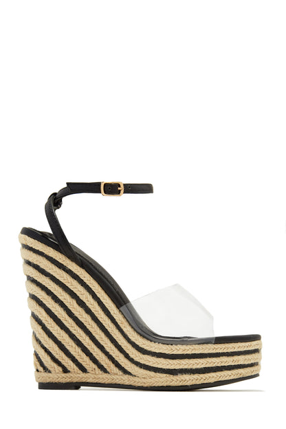 Summer Uniform Platform Espadrille Wedges - Black