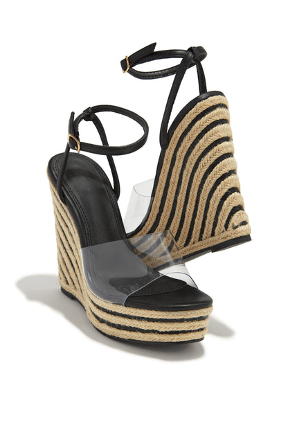 Summer Uniform Platform Espadrille Wedges - Black