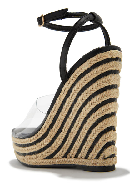 Summer Uniform Platform Espadrille Wedges - Black