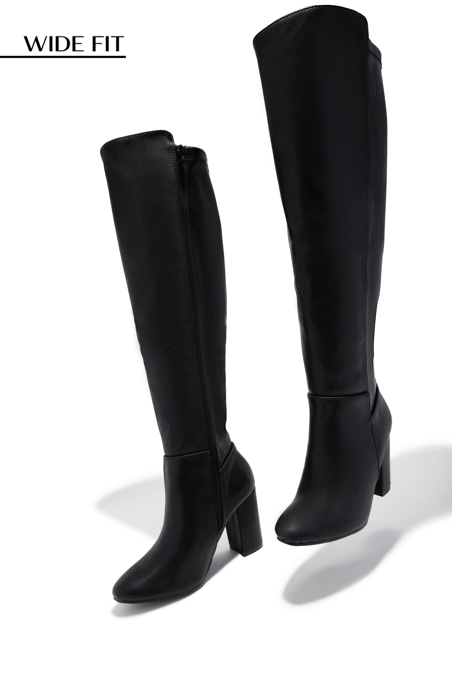 Colette Wide Fit Block Heel Boots - Black