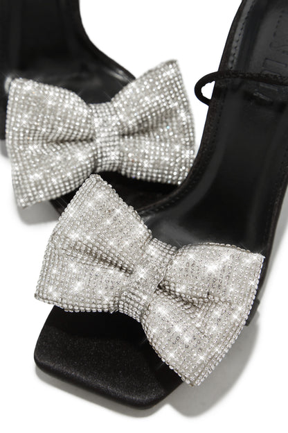 Ciela Lace Up Embellished Bow Heels - Black