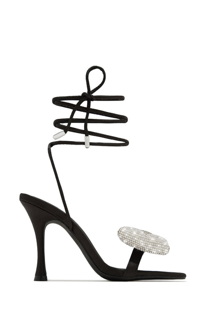 Ciela Lace Up Embellished Bow Heels - Black