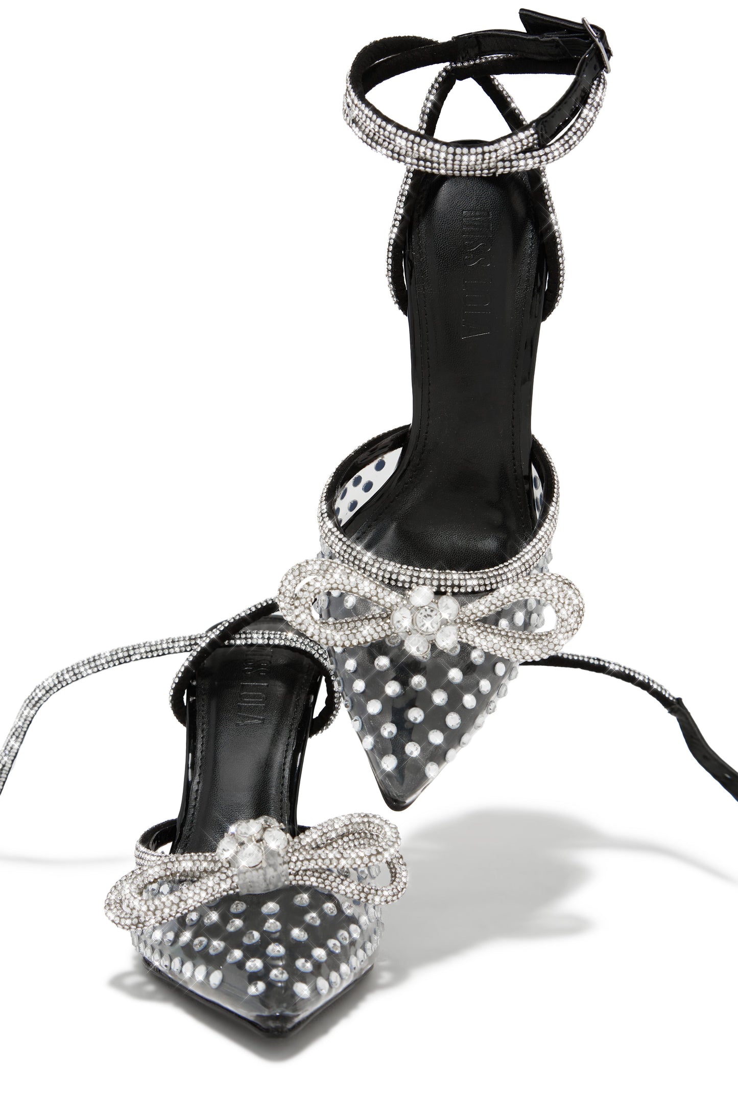 Elina Embellished Ankle Strap Pumps - Black