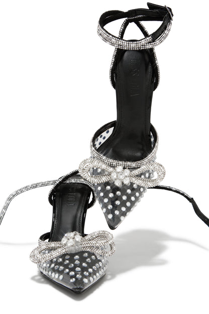 Elina Embellished Ankle Strap Pumps - Black