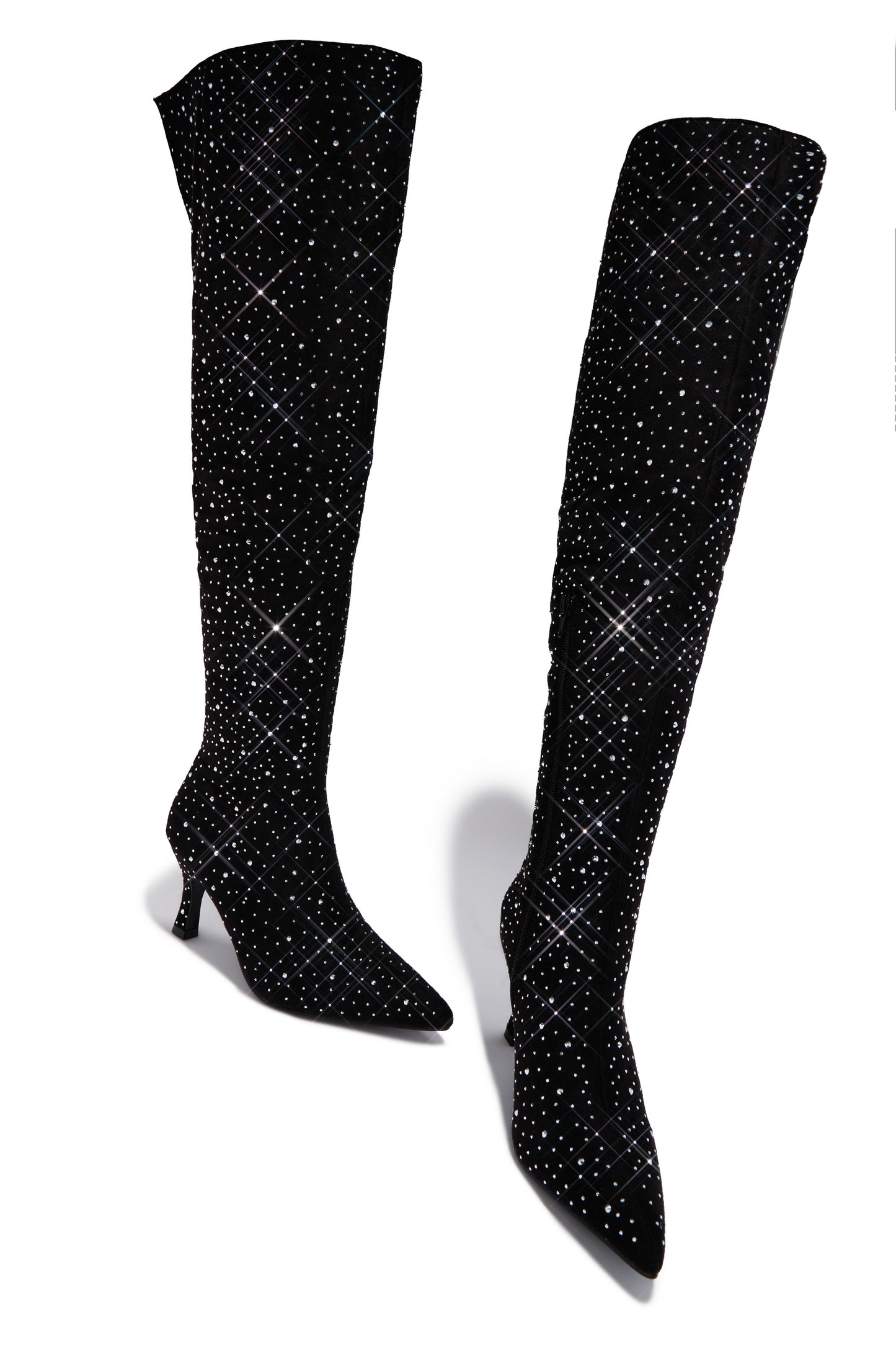 Shine Bright Embellished Over The Knee Heel Boots - Black