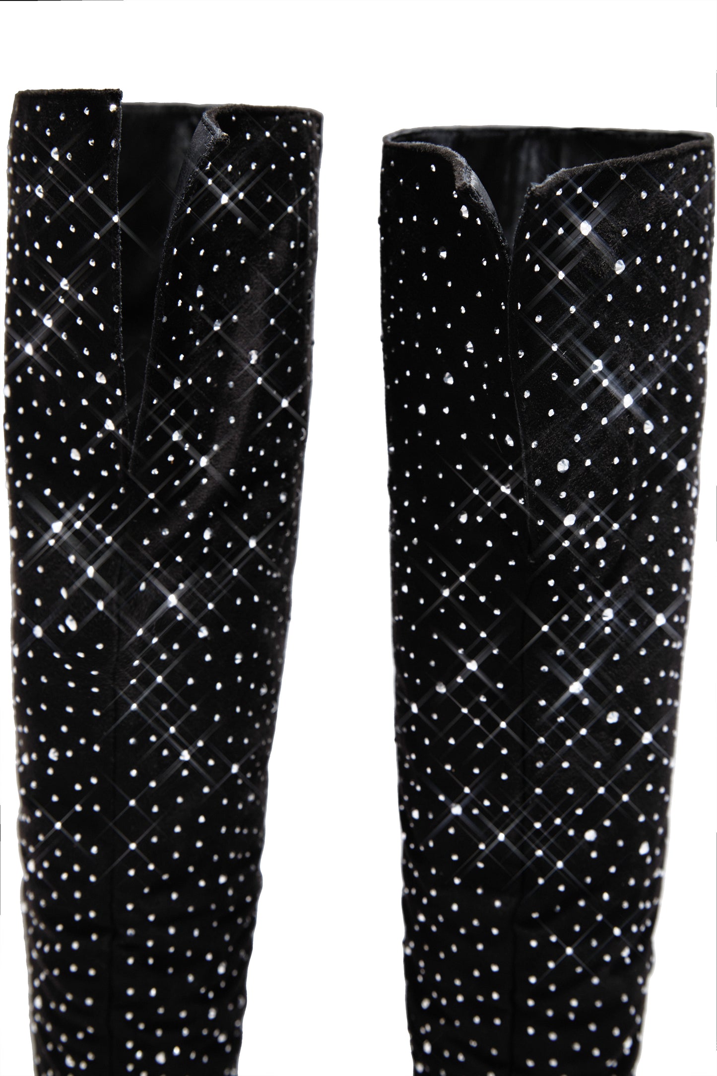 Shine Bright Embellished Over The Knee Heel Boots - Black