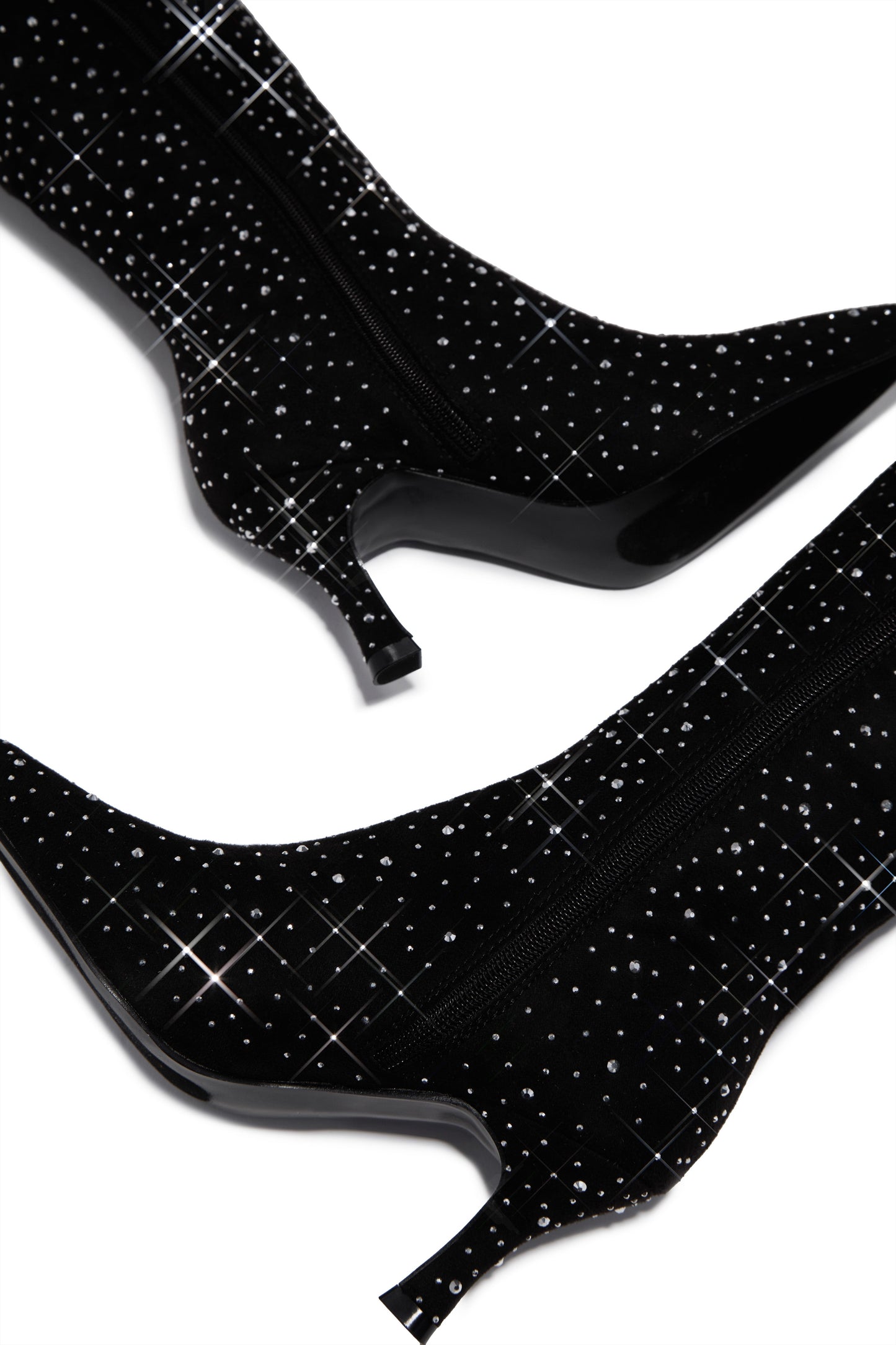Shine Bright Embellished Over The Knee Heel Boots - Black