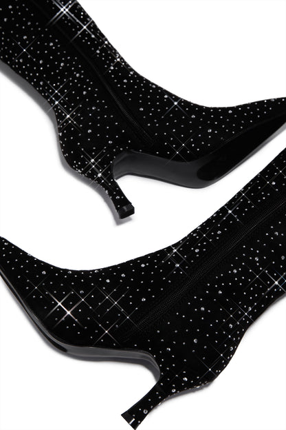 Shine Bright Embellished Over The Knee Heel Boots - Black