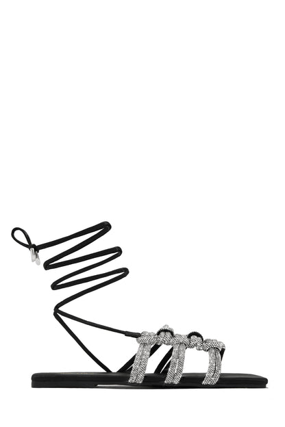 Ibiza Nights Embellished Lace Up Sandals - Black