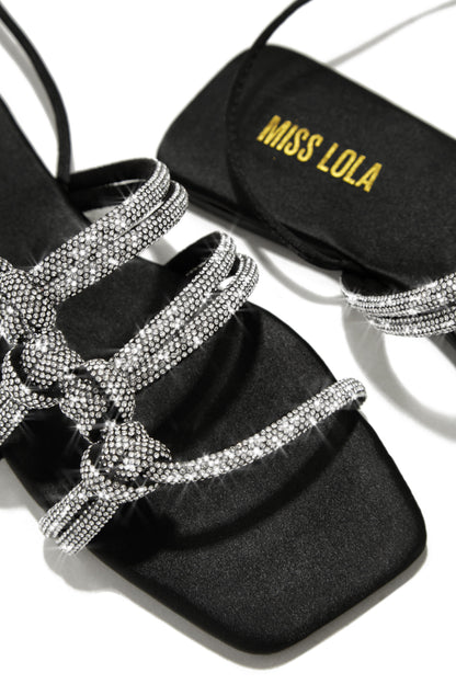 Ibiza Nights Embellished Lace Up Sandals - Black
