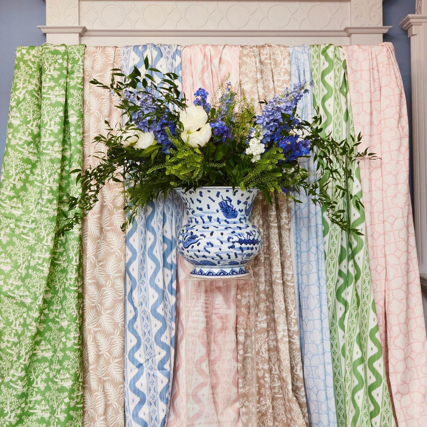Blue Bamboo Trellis Fabric