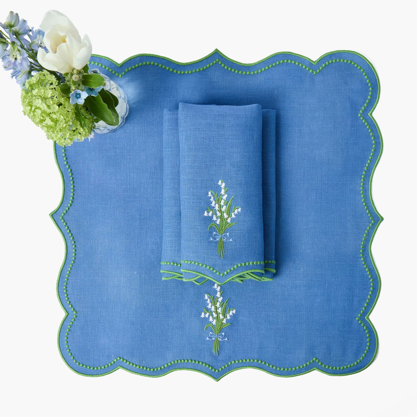 Blue Lily of the Valley Linen Placemats & Napkins (Set of 4)