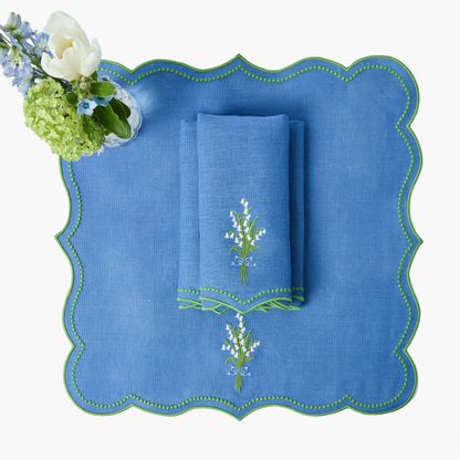 Blue Lily of the Valley Linen Placemats & Napkins (Set of 4)