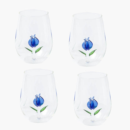 Blue Tulip Glasses (Set of 4)