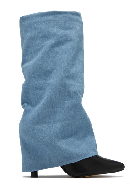 Samantha Denim Heel Boots - Denim