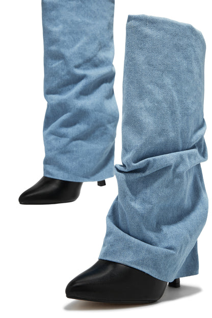 Samantha Denim Heel Boots - Denim