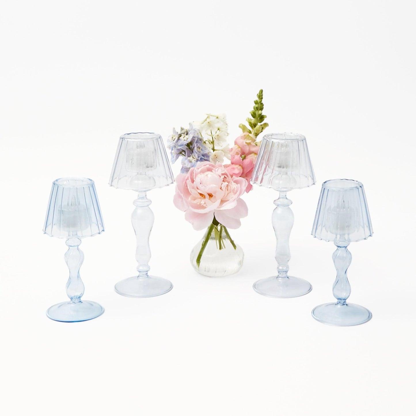 Blue Glass Lantern Tea Light Holder Set