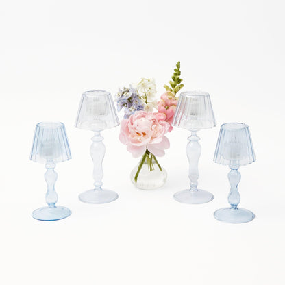 Blue Glass Lantern Tea Light Holder Set