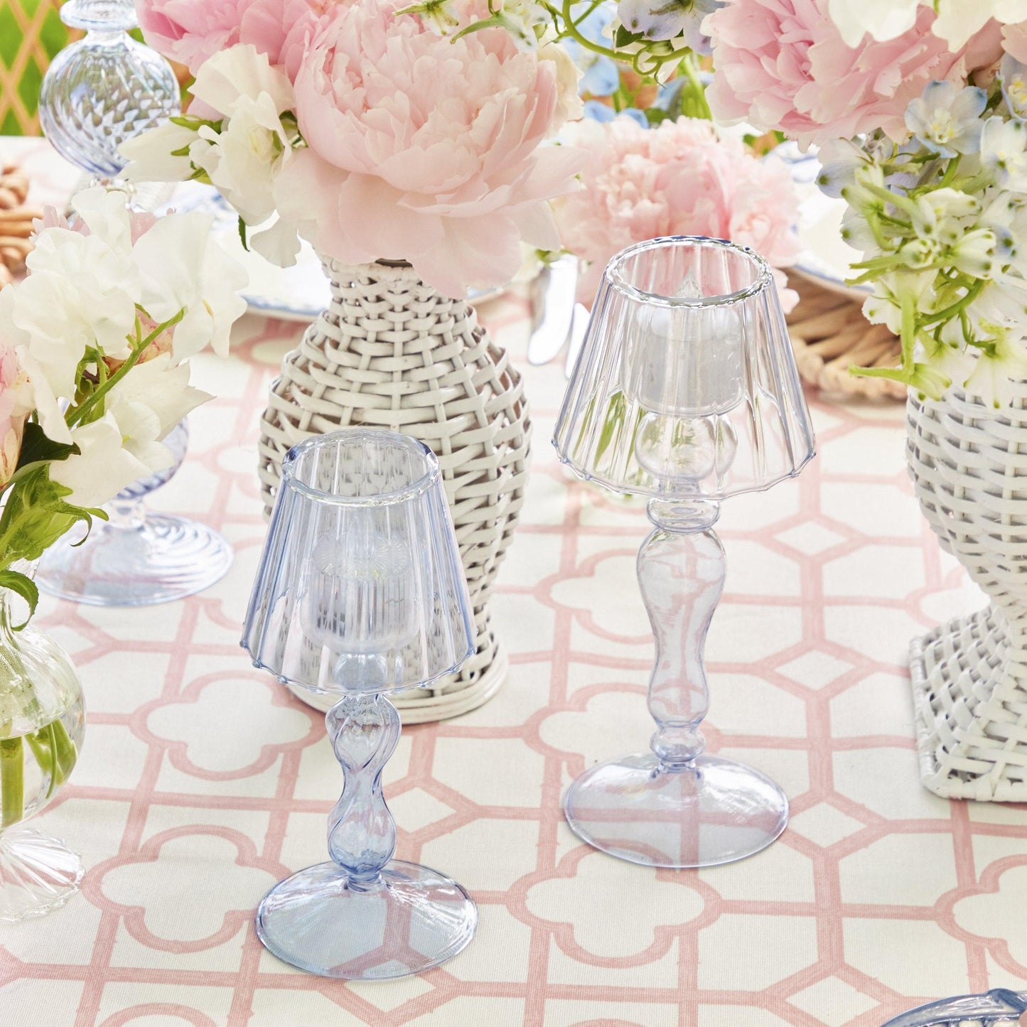 Blue Glass Lantern Tea Light Holder Set