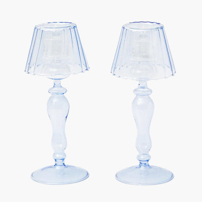 Blue Glass Lantern Tea Light Holders (Pair) - 24cm