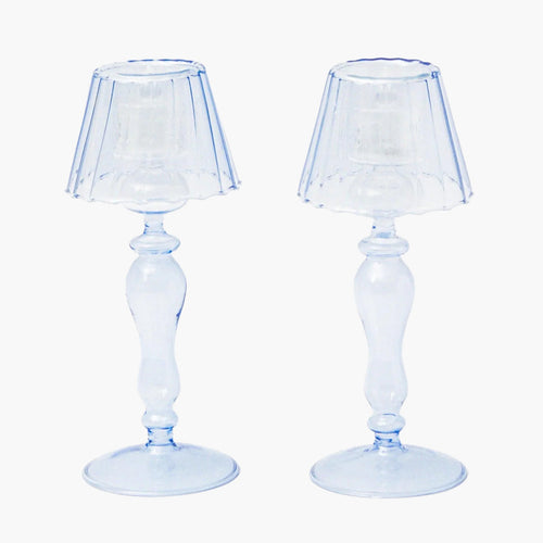 Blue Glass Lantern Tea Light Holders (Pair) - 24cm