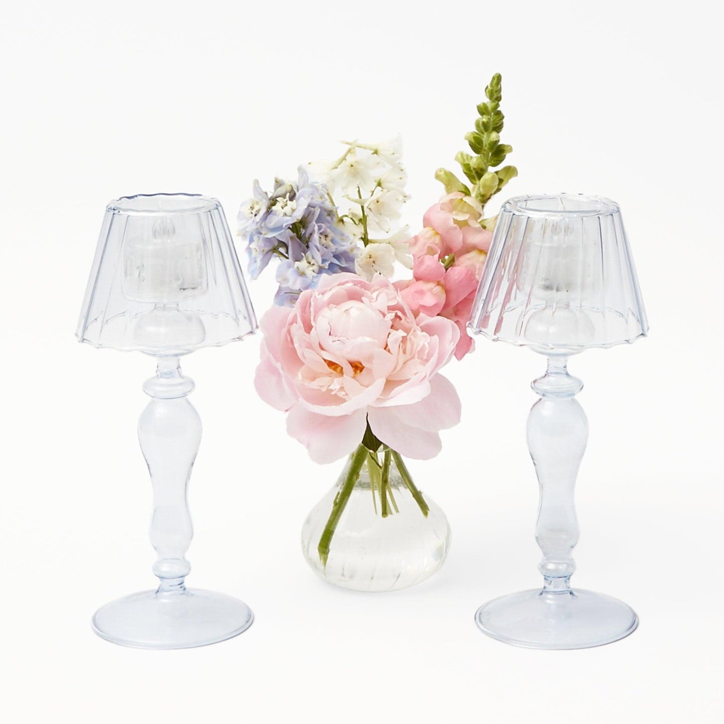 Blue Glass Lantern Tea Light Holders (Pair) - 24cm