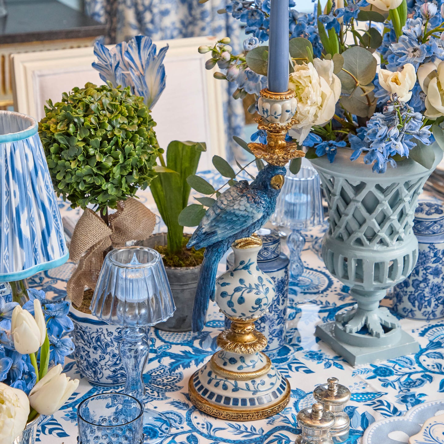 Blue Parrot Candle Holders (Pair)
