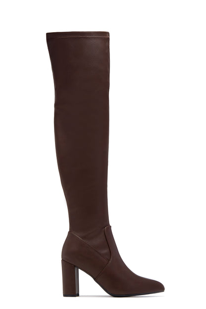Adeline Chunky Heel Over The Knee Boots - Brown