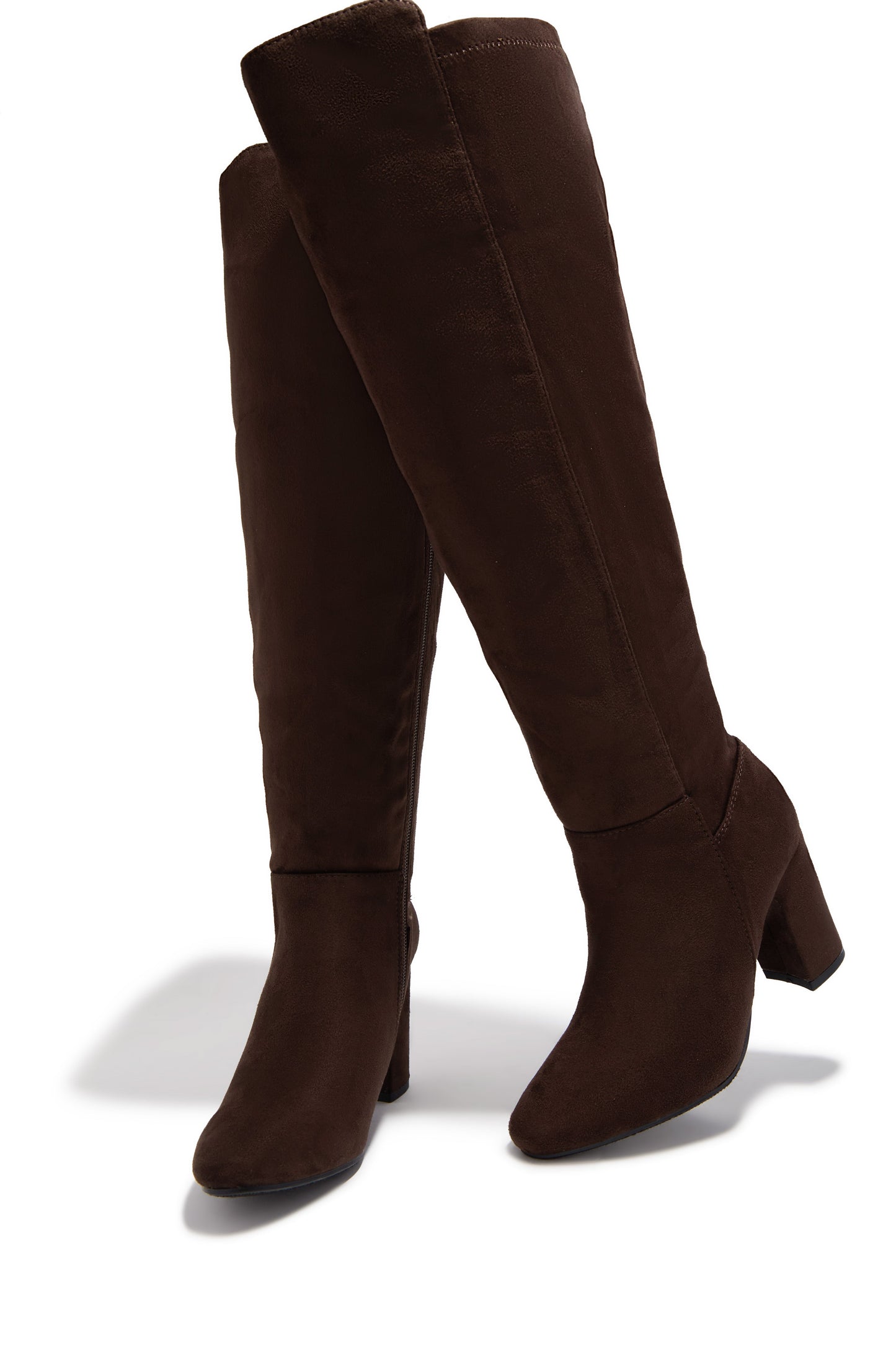 Colette Wide Fit Block Heel Boots - Brown Suede